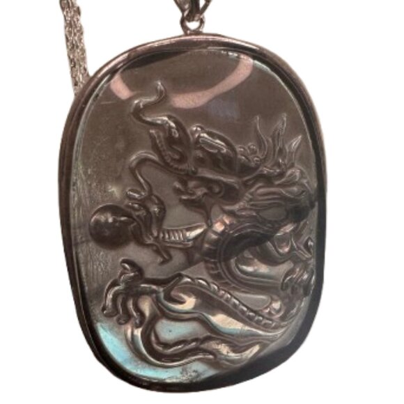 Dragon Gray Quartz Pendant Necklace | 2.5" Pendant +18" Necklace | NWT - Picture 1 of 9